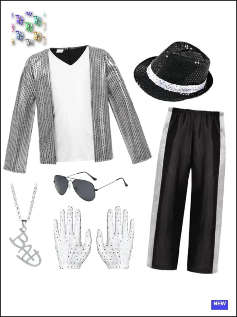 Kids 80s 90s Pop Dance Star Costume with Sequin Jacket Hat, Gloves, Sunglasses,
